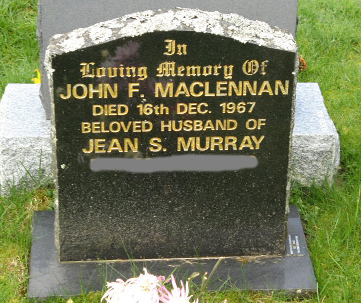 Photo of headstones/John F MacLennan died 1967 MI Fodderty
